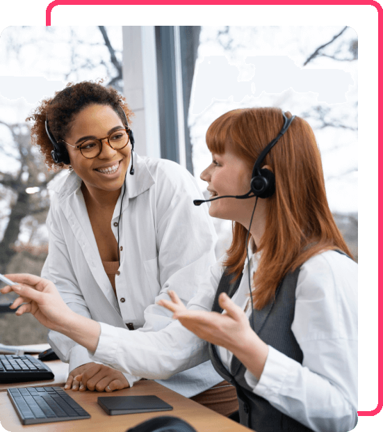 Customer support professionals collaborating on a customer query